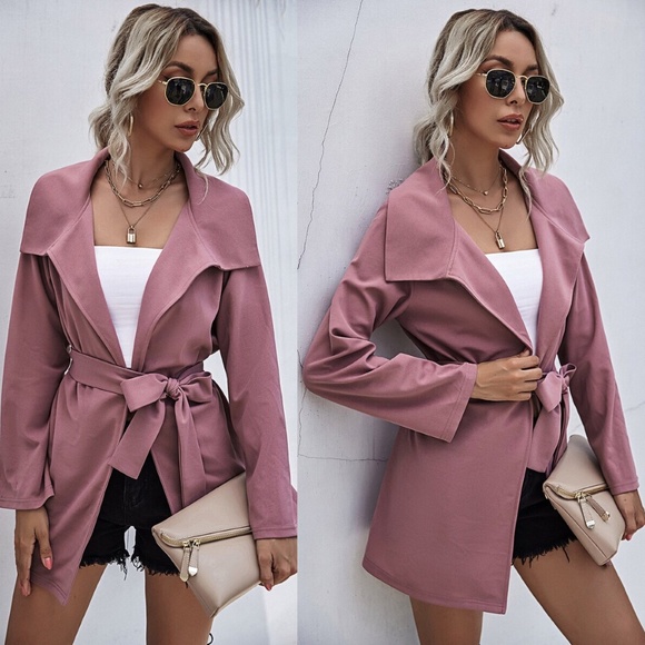Jackets & Blazers - boho Wide collar waist tie jacket coat